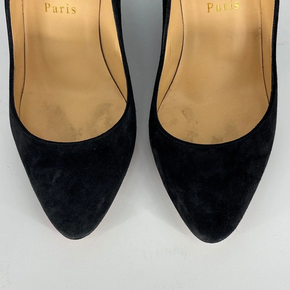 Christian Louboutin Tanja 85 Suede Wedge Pumps Black Women Size 36 Pointed Toe